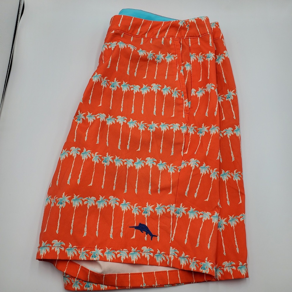 Tommy Bahama‎ Relax Mens 32 Orange Palm Tree Print Swim Trunks flawed